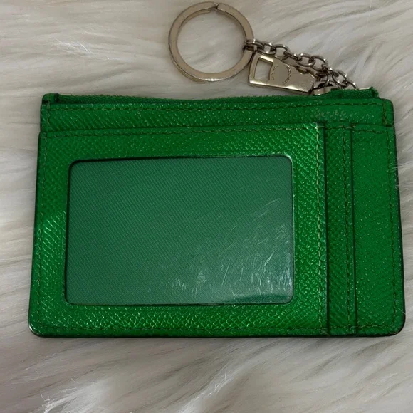 Coach Green Leather Zip Card Holder with Key Ring - Picture 2 of 11